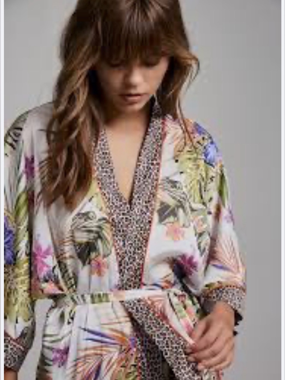 Floral leopard Tropical Kimono Robe in White & Green